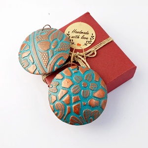 Türkizkék fülbevaló süthető gyurmából  - ékszer - fülbevaló - lógó fülbevaló - Meska.hu