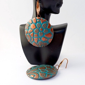 Türkizkék fülbevaló süthető gyurmából  - ékszer - fülbevaló - lógó fülbevaló - Meska.hu