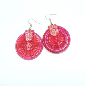 Rusztikus pink-piros fülbevaló1  - Meska.hu