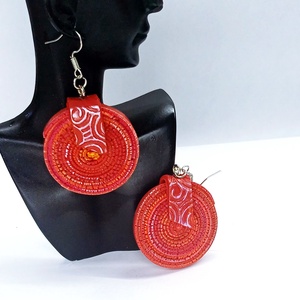 Rusztikus pink-piros fülbevaló2 - ékszer - fülbevaló - lógós kerek fülbevaló - Meska.hu