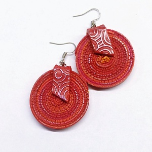 Rusztikus pink-piros fülbevaló2 - Meska.hu