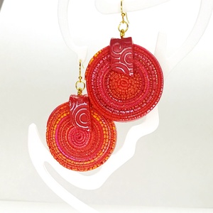 Rusztikus pink-piros fülbevaló3 - ékszer - fülbevaló - lógós kerek fülbevaló - Meska.hu