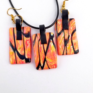 Narancs-fekete nyaklánc fülbevalókkal - ékszer - ékszerszett - Meska.hu