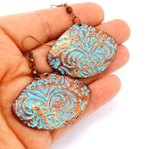 Patinás bronzos fülbevaló - ékszer - fülbevaló - lógó fülbevaló - Meska.hu