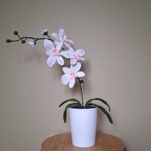 Horgolt orchidea kaspóban - fehér, Otthon & Életmód, Dekoráció, Dísztárgy, Horgolás, MESKA