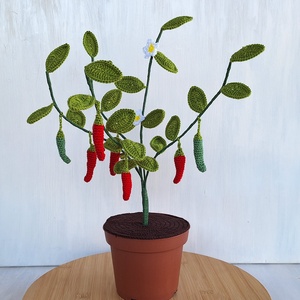 Horgolt cserepes chilipaprika, Otthon & Életmód, Dekoráció, Dísztárgy, Horgolás, MESKA