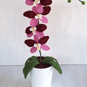 Horgolt orchidea kaspóban - bordó / rózsaszín - Meska.hu