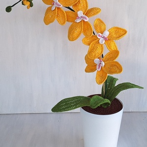 Horgolt orchidea kaspóban - sárga - Meska.hu