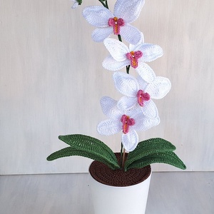 Horgolt orchidea kaspóban - fehér, Otthon & Életmód, Dekoráció, Dísztárgy, Horgolás, MESKA