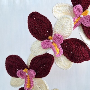 Horgolt orchidea kaspóban - bordó / fehér -  - Meska.hu