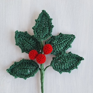 Horgolt magyal ág  karácsonyi kézműves dekoráció - Meska.hu