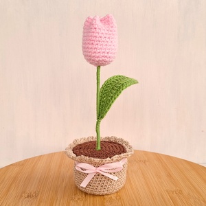 Horgolt cserepes tulipán - otthon & életmód - dekoráció - dísztárgy - Meska.hu