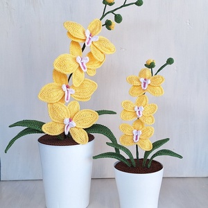 Horgolt orchidea kaspóban - sárga - Meska.hu