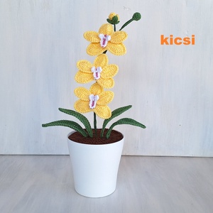 Horgolt orchidea kaspóban - sárga - otthon & életmód - dekoráció - dísztárgy - Meska.hu