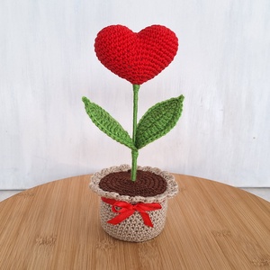 Horgolt szív cserépben, Otthon & Életmód, Dekoráció, Virágdísz és tartó, Virágdíszek, Asztali virágdísz, Horgolás, MESKA
