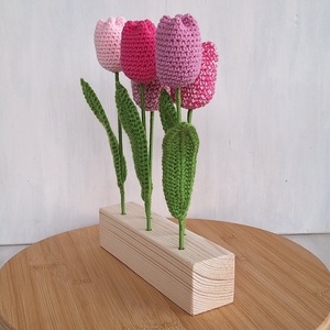 Horgolt tulipános asztali dísz- rózsaszín - otthon & életmód - dekoráció - dísztárgy - Meska.hu