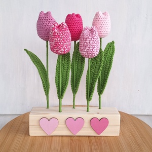 Horgolt tulipános asztali dísz- rózsaszín, Otthon & Életmód, Dekoráció, Dísztárgy, Horgolás, MESKA