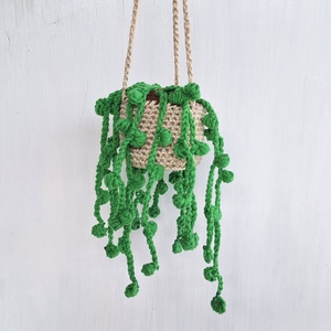 Horgolt gyöngyfüzér virág � akasztható kaspóval - otthon & életmód - virágdekoráció - virágdíszek - fali virágdekoráció - Meska.hu