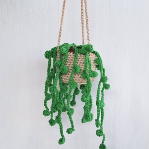 Horgolt gyöngyfüzér virág � akasztható kaspóval - otthon & életmód - virágdekoráció - virágdíszek - fali virágdekoráció - Meska.hu