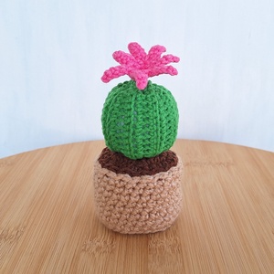 Horgolt gömbkaktusz cserépben virággal, Otthon & Életmód, Dekoráció, Dísztárgy, Horgolás, MESKA