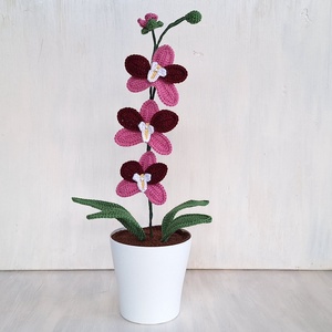 Horgolt orchidea kaspóban - bordó / rózsaszín - Meska.hu