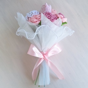 Horgolt virágcsokor � romantikus örökcsokor szatén masnival - Meska.hu