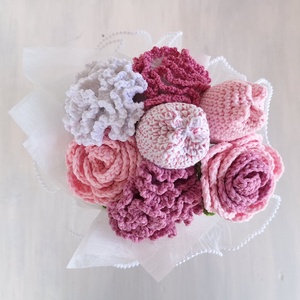 Horgolt virágcsokor � romantikus örökcsokor szatén masnival - otthon & életmód - virágdekoráció - virágok - virágcsokor - Meska.hu