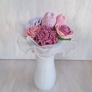 Horgolt virágcsokor � romantikus örökcsokor szatén masnival - otthon & életmód - virágdekoráció - virágok - virágcsokor - Meska.hu