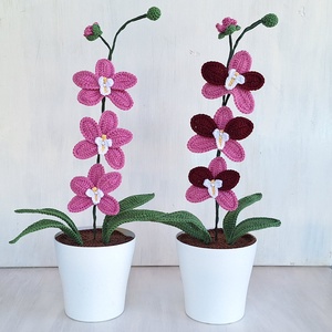 Horgolt orchidea kaspóban - rózsaszín és bordó / rózsaszín - Meska.hu