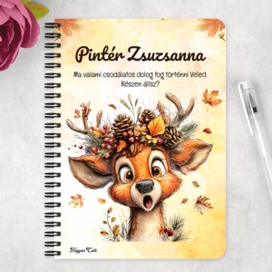 Személyre szabható - Cuki őszi csodálkozó szarvas mintás A6-os füzet - otthon & életmód - papír, írószer - jegyzetfüzet & napló - Meska.hu