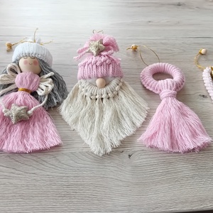 Rózsaszín karácsonyfa díszek, Otthon & Életmód, Dekoráció, Fali és függő dekoráció, Függődísz, Baba-és bábkészítés, MESKA