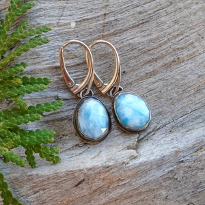 Ezüst Larimar fülbevaló, Ékszer, Fülbevaló, Lógó fülbevaló, Ékszerkészítés, Ötvös, MESKA