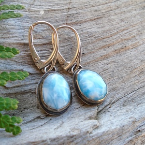 Ezüst Larimar fülbevaló - ékszer - fülbevaló - lógó fülbevaló - Meska.hu
