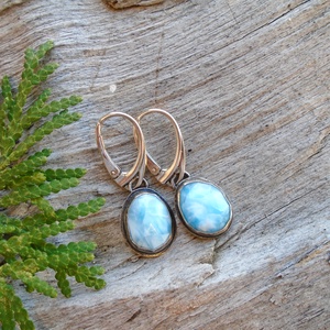 Ezüst Larimar fülbevaló - ékszer - fülbevaló - lógó fülbevaló - Meska.hu