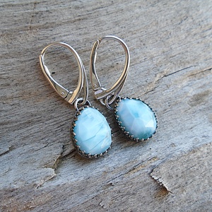 Ezüst Larimar fülbevaló - ékszer - fülbevaló - lógó fülbevaló - Meska.hu