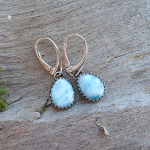 Ezüst Larimar fülbevaló - ékszer - fülbevaló - lógó fülbevaló - Meska.hu