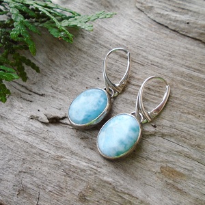 Ezüst Larimar fülbevaló - ékszer - fülbevaló - lógó fülbevaló - Meska.hu