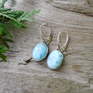Ezüst Larimar fülbevaló - ékszer - fülbevaló - lógó fülbevaló - Meska.hu