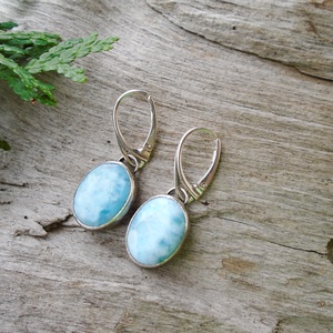 Ezüst Larimar fülbevaló - ékszer - fülbevaló - lógó fülbevaló - Meska.hu