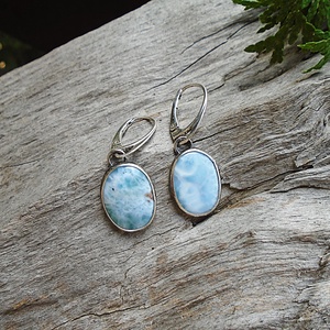 Ezüst Larimar fülbevaló - ékszer - fülbevaló - lógó fülbevaló - Meska.hu