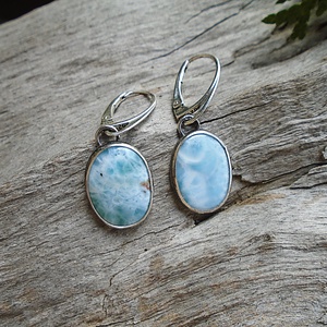 Ezüst Larimar fülbevaló - ékszer - fülbevaló - lógó fülbevaló - Meska.hu