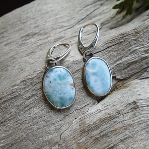 Ezüst Larimar fülbevaló - ékszer - fülbevaló - lógó fülbevaló - Meska.hu