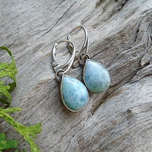 Ezüst Larimar fülbevaló, Ékszer, Fülbevaló, Lógó fülbevaló, Ékszerkészítés, Ötvös, MESKA