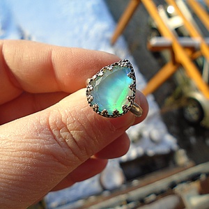 Ezüst Gyűrű Ag925/1000 Auróra Opál - ékszer - gyűrű - statement gyűrű - Meska.hu