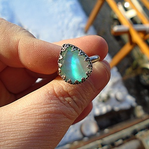 Ezüst Gyűrű Ag925/1000 Auróra Opál - ékszer - gyűrű - statement gyűrű - Meska.hu
