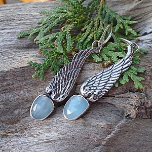 Ezüst Aquamarín fülbevaló - ékszer - fülbevaló - lógó fülbevaló - Meska.hu