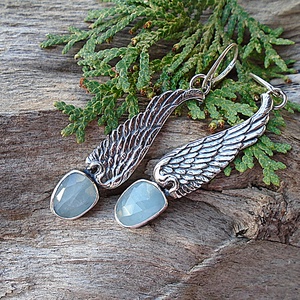 Ezüst Aquamarín fülbevaló - ékszer - fülbevaló - lógó fülbevaló - Meska.hu