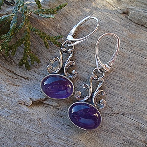 Ezüst fülbevaló Ag925 Ametyszt - ékszer - fülbevaló - lógó fülbevaló - Meska.hu