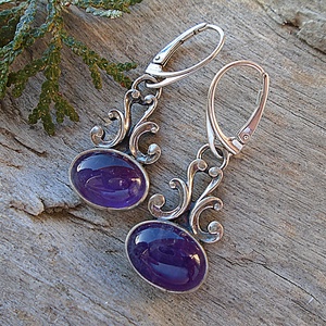 Ezüst fülbevaló Ag925 Ametyszt - ékszer - fülbevaló - lógó fülbevaló - Meska.hu