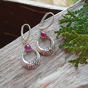 Ezüst fülbevaló Ag925 Rubelit - turmalín - ékszer - fülbevaló - lógó fülbevaló - Meska.hu